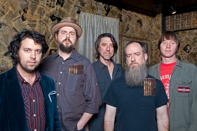 (L-R) Jay Gonzalez, Patterson Hood, Mike Cooley, Brad Morgan and Matt Patton of Drive-By Truckers at Tipitina's on January 27, 2013, in New Orleans, LA. (Erika Goldring Photo)